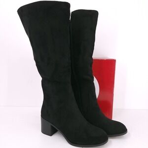 Journee Collection Romilly Black Suede Tall Knee High Block Heel Boots Womens 9M